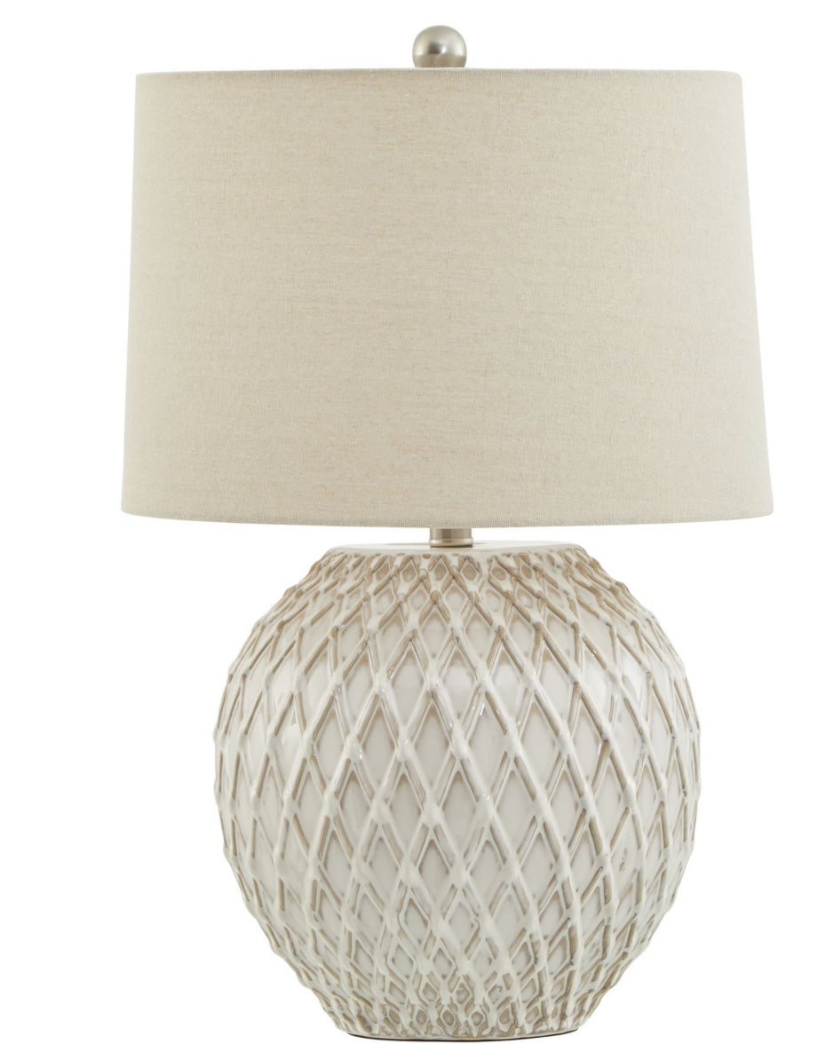Lattice Ceramic Table Lamp With Linen Shade