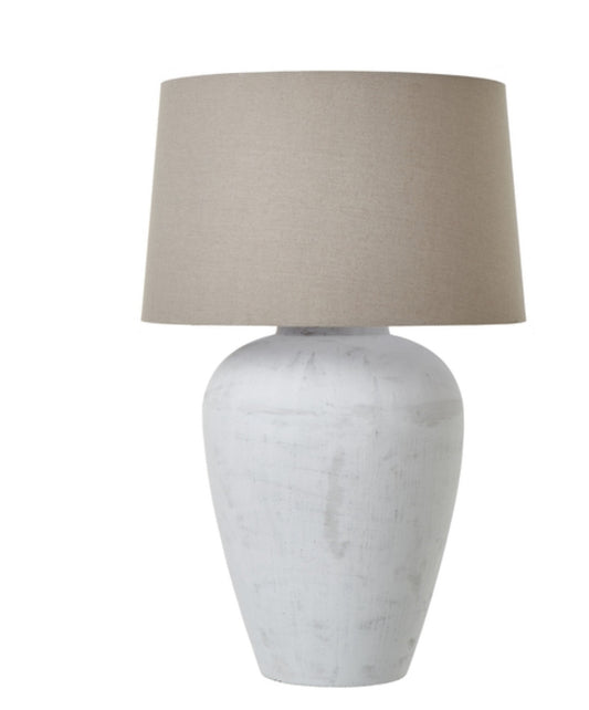 The Athena Aged Stone Tall Table Lamp With Linen Shade