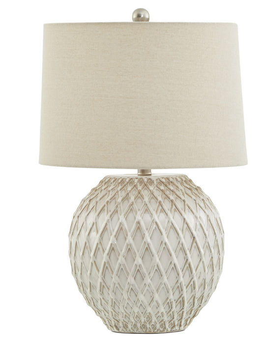 Lattice Ceramic Table Lamp With Linen Shade
