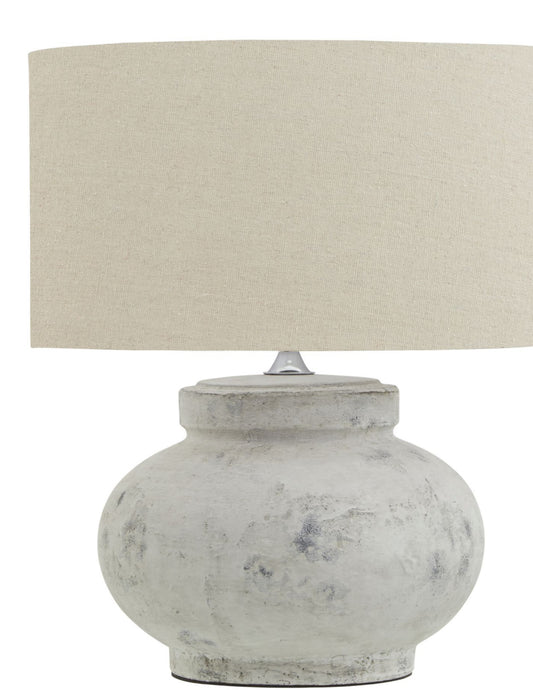 Darcy Antique White Squat Table Lamp With Linen Shade