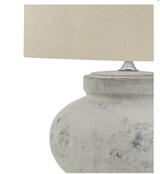 Darcy Antique White Squat Table Lamp With Linen Shade
